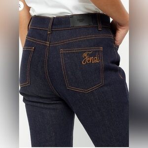 FENDI Dark Wash Pocket Logo Jeans